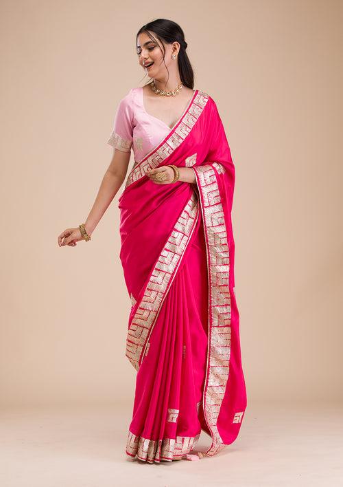 Rani Pink Gotapatti Semi Crepe Saree