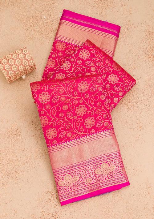 Rani Pink Zariwork Pure Silk Saree