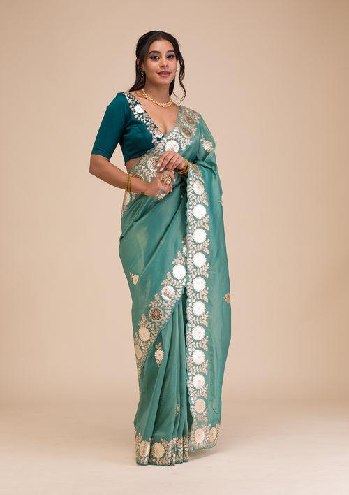 Sea Green Gotapatti Tissue Saree