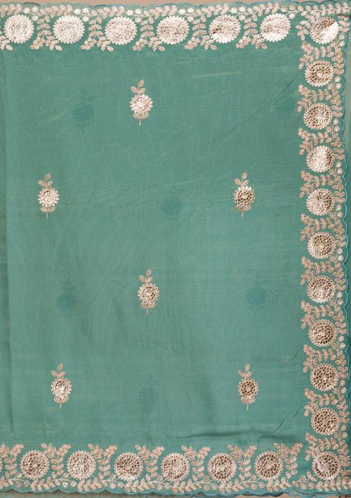 Sea Green Gotapatti Tissue Saree