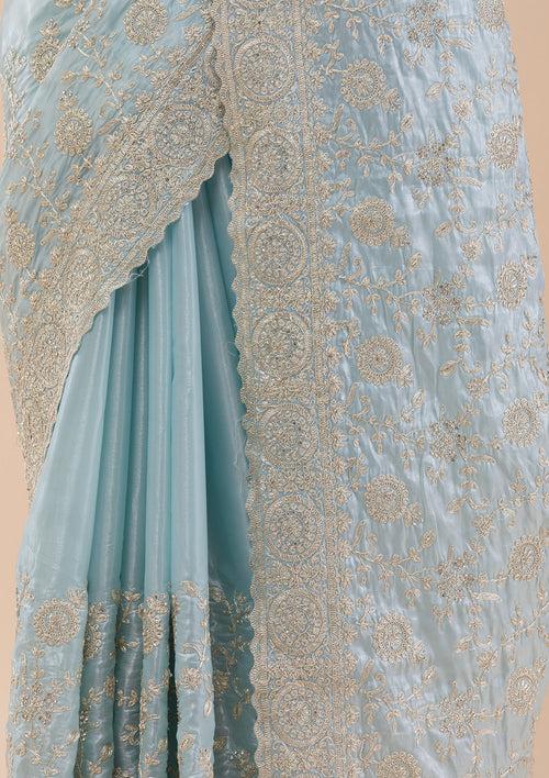 Sky Blue Zariwork Organza Saree