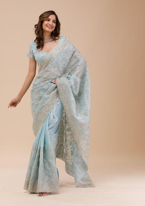 Sky Blue Zariwork Organza Saree