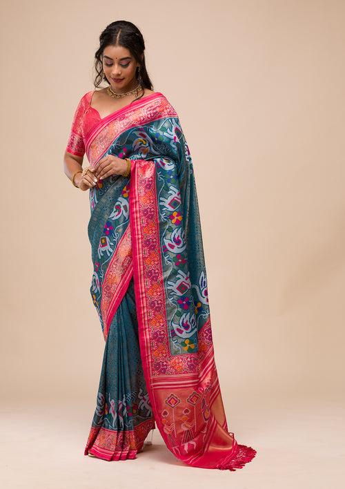 Turquoise Blue Zariwork Soft Silk Saree