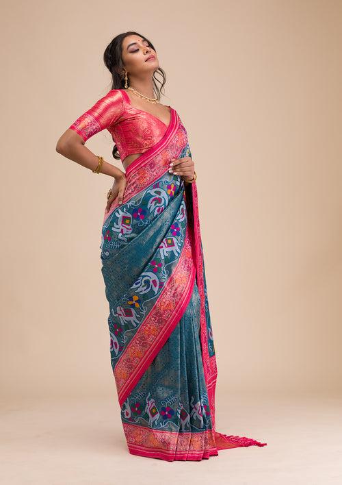 Turquoise Blue Zariwork Soft Silk Saree