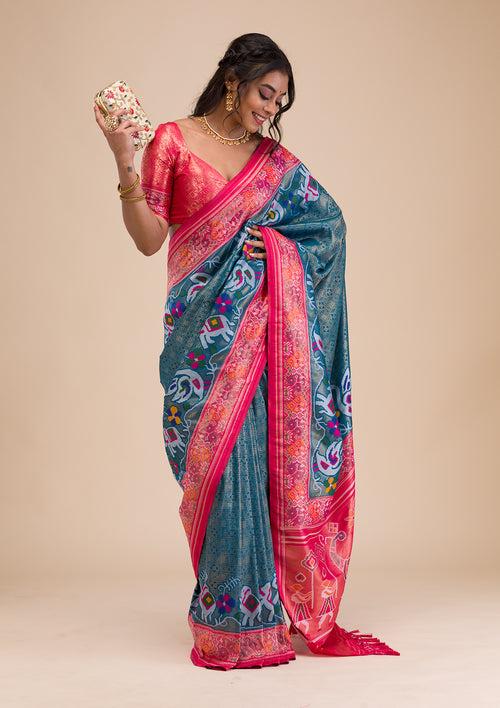 Turquoise Blue Zariwork Soft Silk Saree