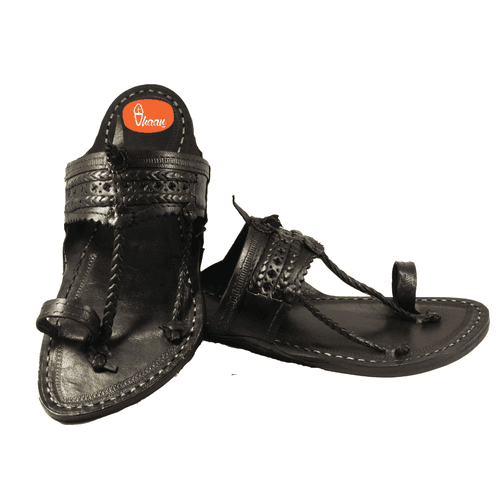 Black Pure Leather Kapashi kolhapuri chappal for Men by Vhaan