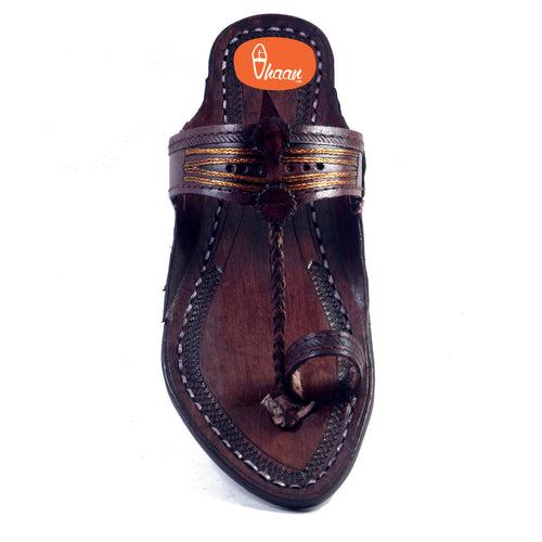 Golden Weni Red Gonda Dark Brown Ladies Kolhapuri Chappal