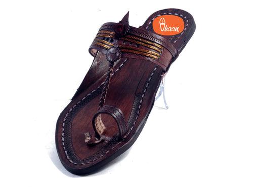 Golden Weni Red Gonda Dark Brown Ladies Kolhapuri Chappal