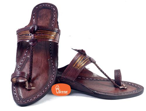 Golden Weni Red Gonda Dark Brown Ladies Kolhapuri Chappal