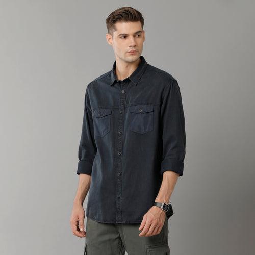 Voi Jeans Mens Navy Slim Fit Shirt