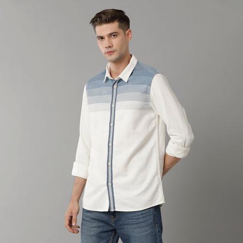 Voi Jeans Mens Indigo White Stripe Slim Fit Shirt