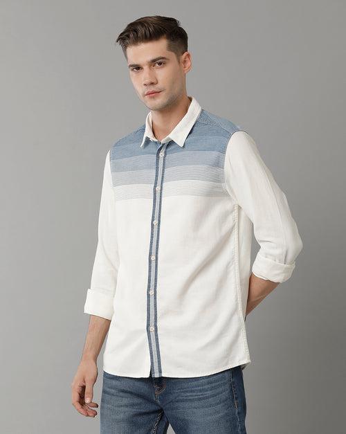 Voi Jeans Mens Indigo White Stripe Slim Fit Shirt