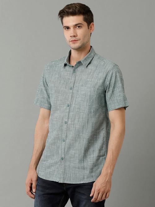 Textured Self Design Spread Collar Pure Cotton Casual Shirt