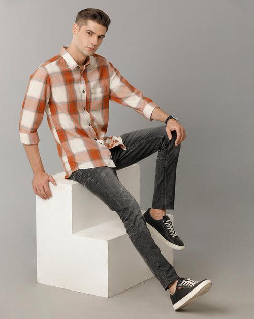 Voi Jeans Slim Fit Opaque Checked Pure Cotton Casual Shirt