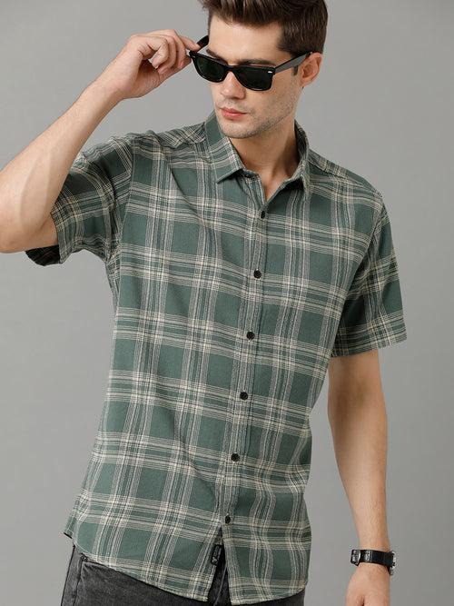 Men Green Slim Fit Tartan Checks Opaque Checked Casual Shirt