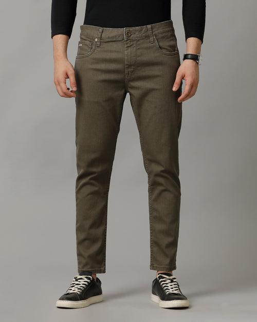 Voi Mens Olive Track Cropped Skinny Jeans