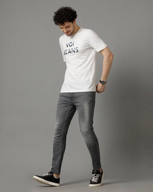 Voi Jeans Mens Grey Track Cropped Skinny Jeans