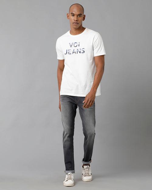 Men's Grey Solid Track Skinny Casual Jeans