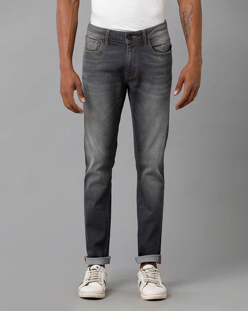 Men's Grey Solid Track Skinny Casual Jeans