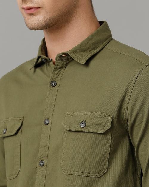 Voi Jeans Mens Battle Green Slim Fit Full sleeve Shirt