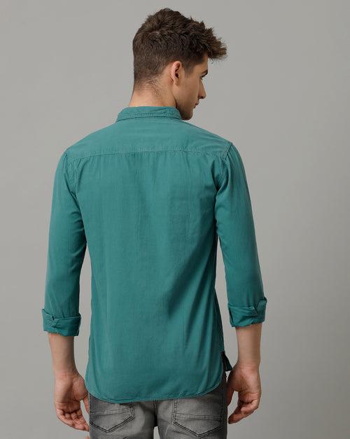 Voi Jeans Mens Teal Slim Fit Full Sleeve Shirt Shirt