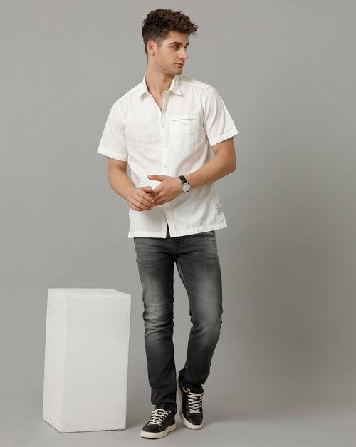 Voi Jeans Mens Off White Slim Fit Shirt