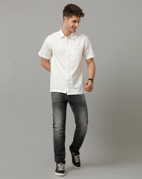 Voi Jeans Mens Off White Slim Fit Shirt