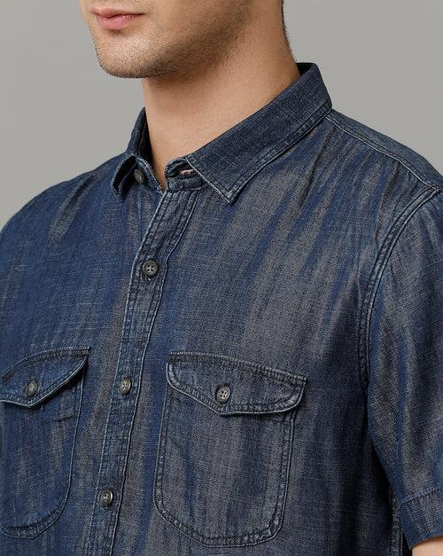 Voi Jeans Mens Mid Blue Rugular Fit Shirt