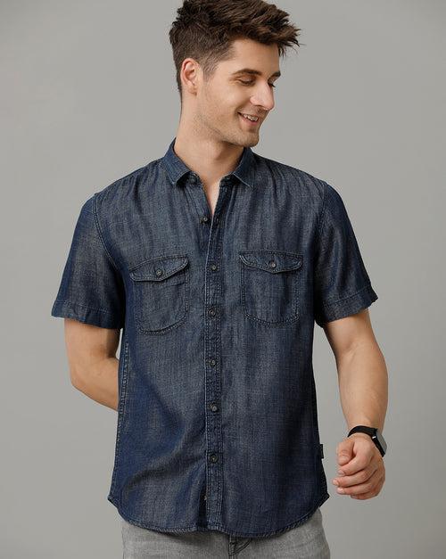 Voi Jeans Mens Mid Blue Rugular Fit Shirt