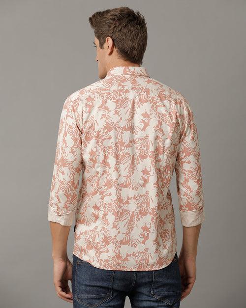 Voi Jeans Mens Peach Aop Regular Fit Shirt