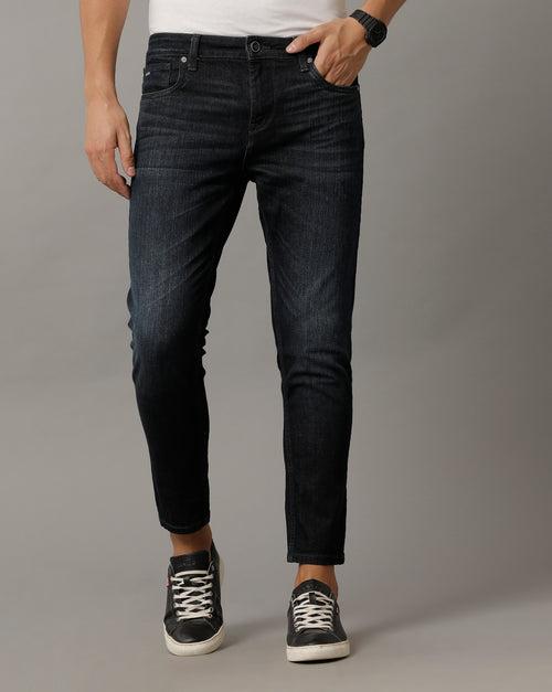 Voi Mens Indigo Track Skinny Cropped Cotton Poly Jeans