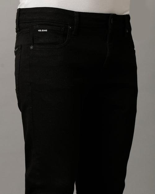 Voi Mens Black Track Skinny Cropped Cotton Poly Jeans