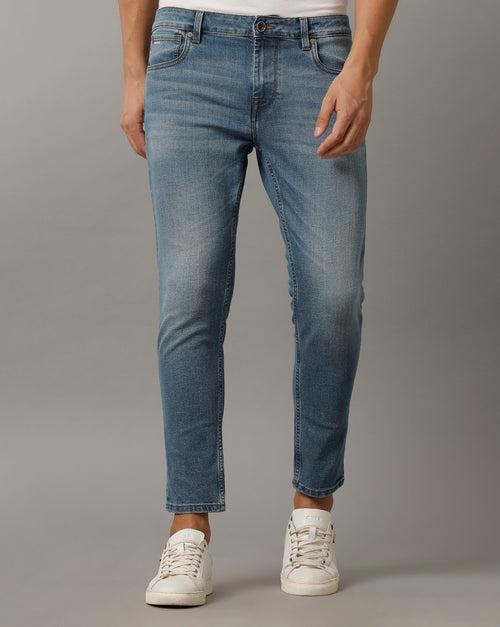 Voi Mens Indigo Track Skinny Cropped Cotton Poly Jeans