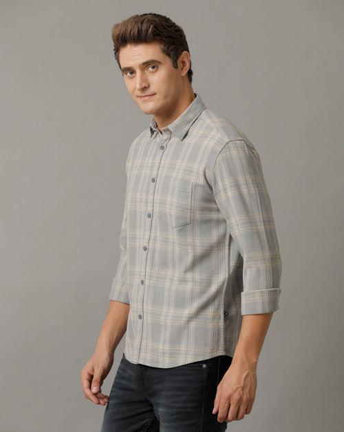 Voi Jeans Mens Grey Monument Checks Regular Fit Shirt