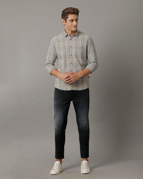 Voi Jeans Mens Grey Monument Checks Regular Fit Shirt