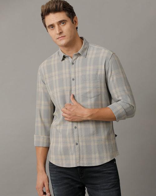 Voi Jeans Mens Grey Monument Checks Regular Fit Shirt