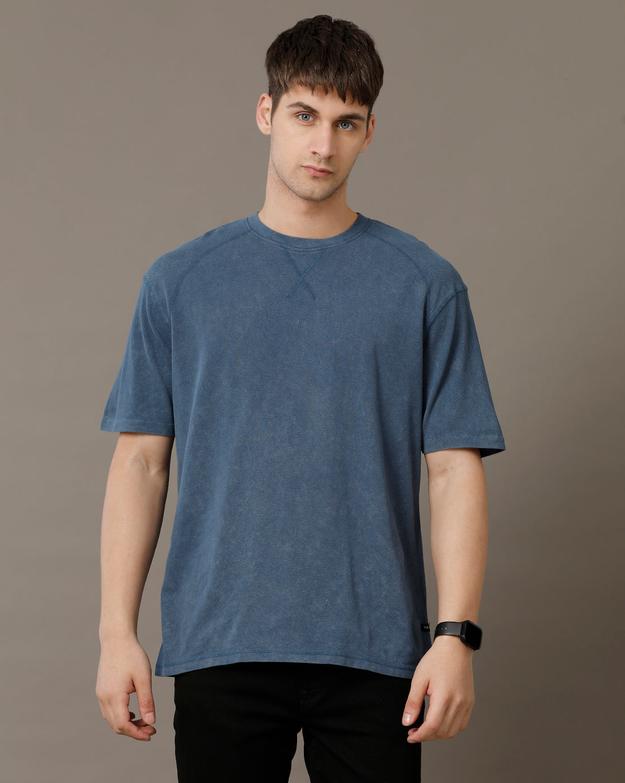 Voi Jeans Mens Dark Denim Boxy Fit Half Sleeve Cotton T-Shirt