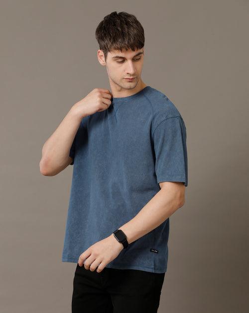 Voi Jeans Mens Dark Denim Boxy Fit Half Sleeve Cotton T-Shirt