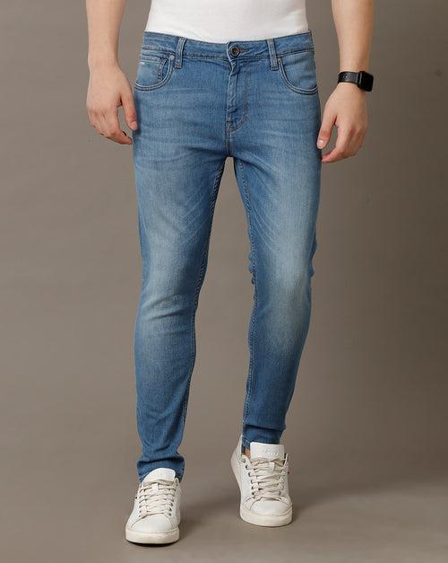 Voi Jeans Mens Indigo Track Skinny Cropped Cotton Poly Jeans