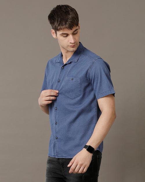 Voi Jeans Mens Blue Regular Fit Shirt