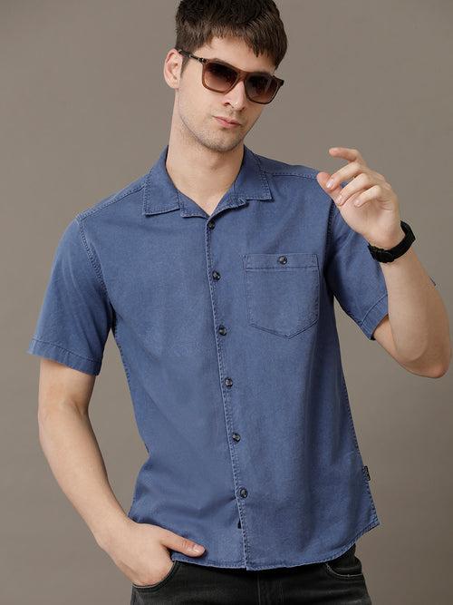 Voi Jeans Mens Blue Regular Fit Shirt