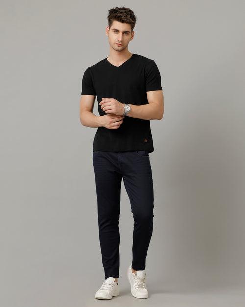 Voi Mens Indigo Track Cropped Skinny Cotton Poly Jeans