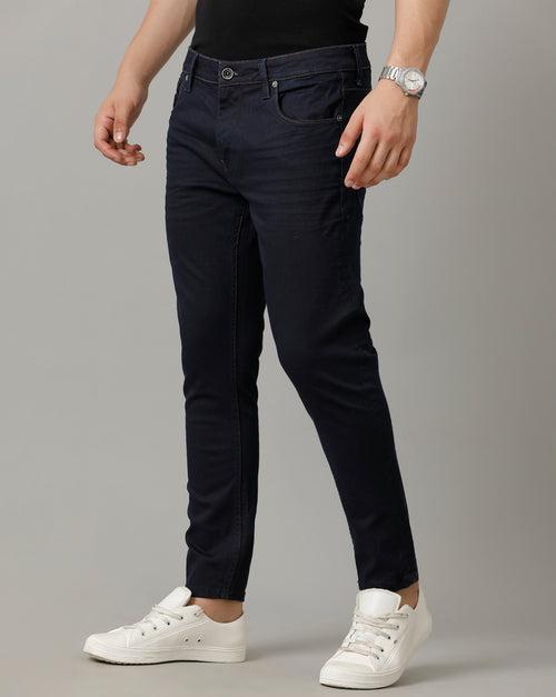 Voi Mens Indigo Track Cropped Skinny Cotton Poly Jeans