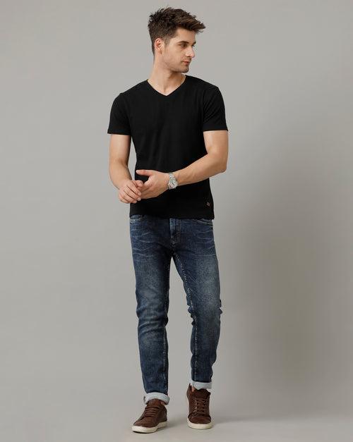 Voi Mens Mid Indigo Track Skinny Cotton Poly Jeans