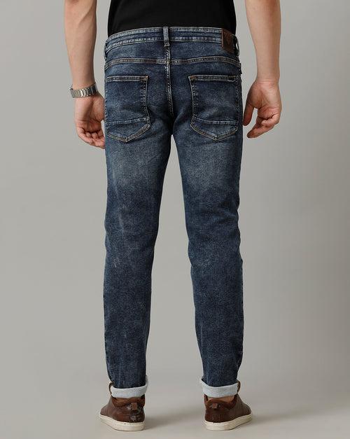 Voi Mens Mid Indigo Track Skinny Cotton Poly Jeans