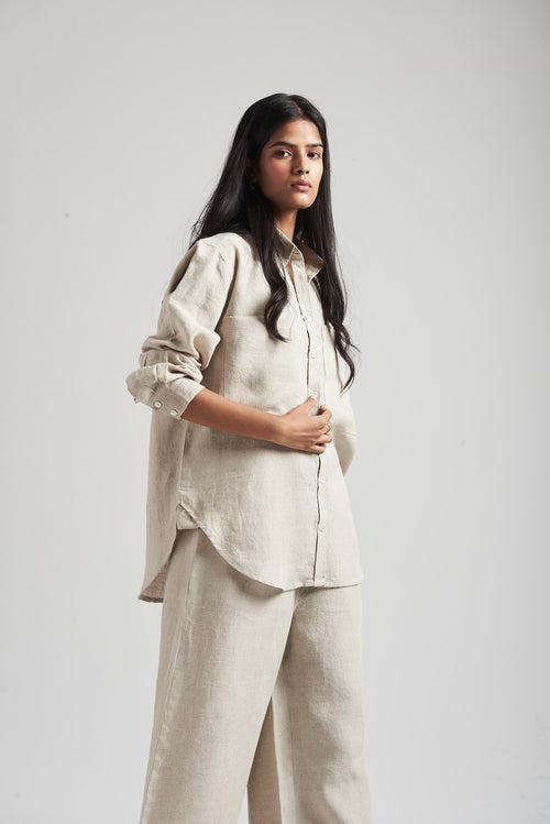 Undyed Linen Oversized Pocket Shirt