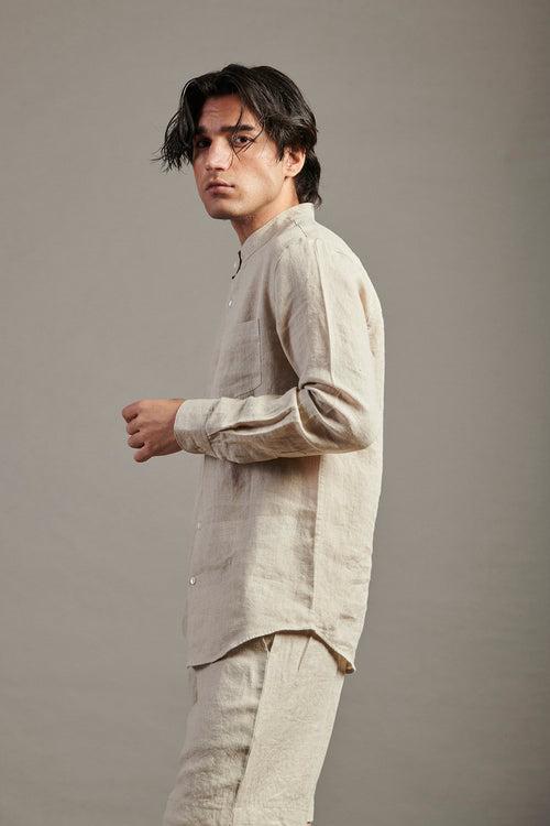 Undyed Linen Band Collar Shirt