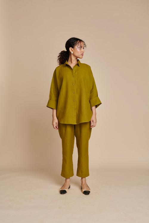 Mehendi Linen Oversized Flared Shirt