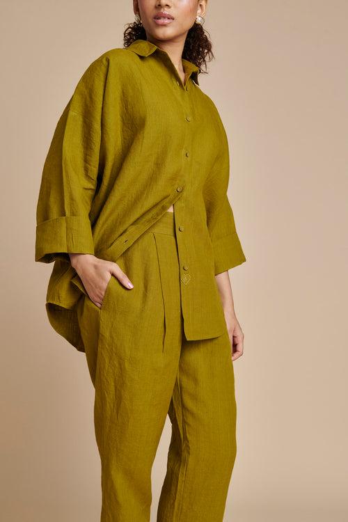 Mehendi Linen Oversized Flared Shirt