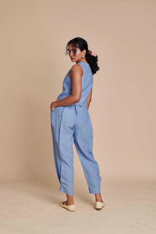 Ashwem Linen Side Pleated Pants